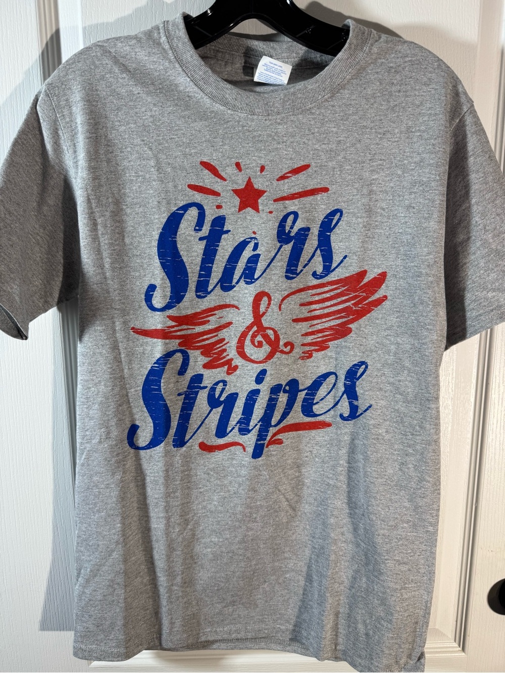 Stars & Stripes Graphic Tee - Gray with Red & Blue Print